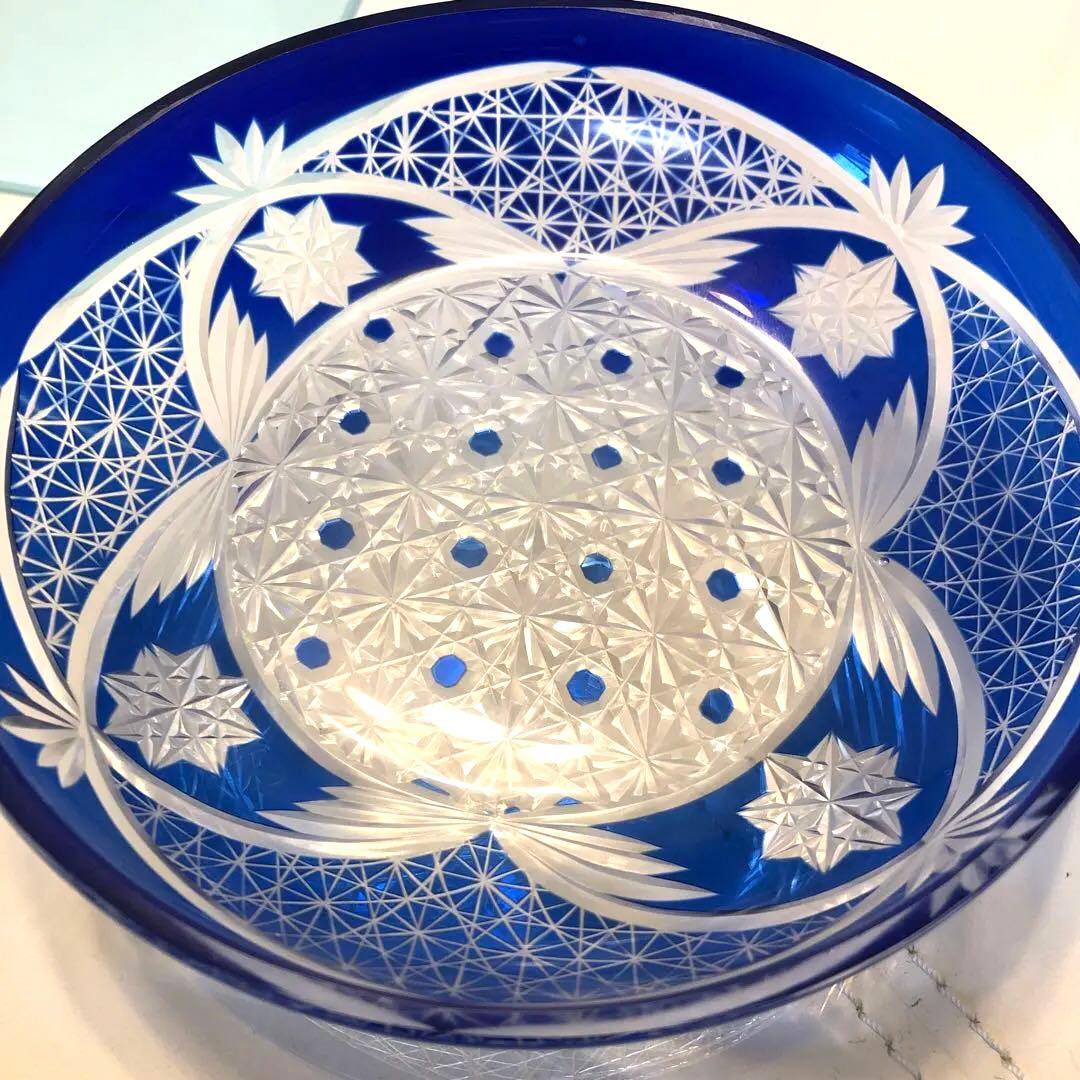 江戸切子　 瑠璃　麻の葉 菊龍目の文様昭和レトロ　8枚セット※説明必読