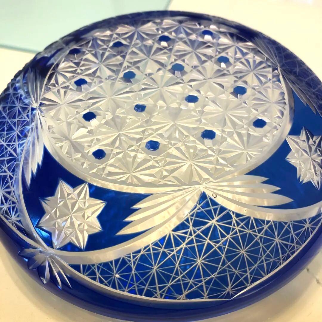 江戸切子　 瑠璃　麻の葉 菊龍目の文様昭和レトロ　8枚セット※説明必読