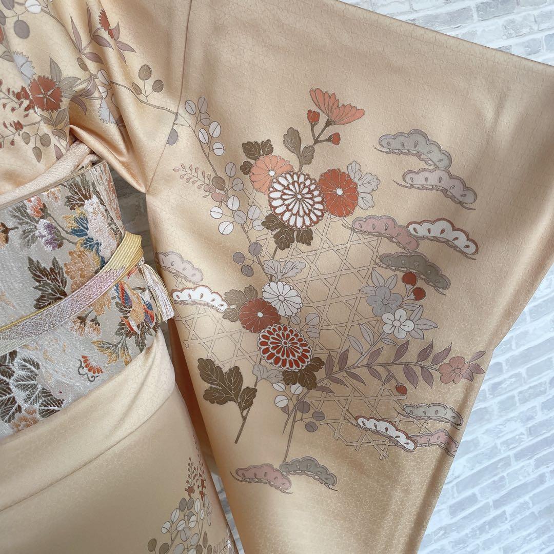 訪問着　フルセット　菊　豪華　手刺繍　金駒刺繍　金彩　綸子　入学式　卒業式　H1