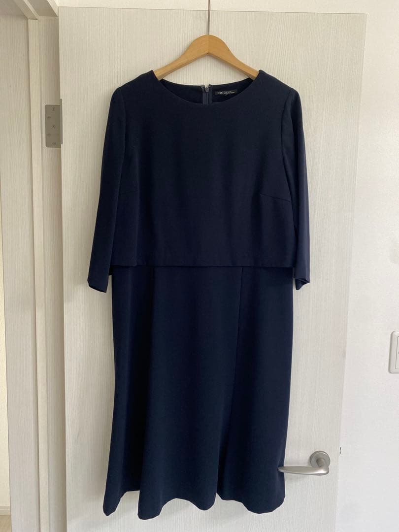 23区大きいサイズ44トリアセダブルジョーゼットネイビーワンピースセレモニー美品