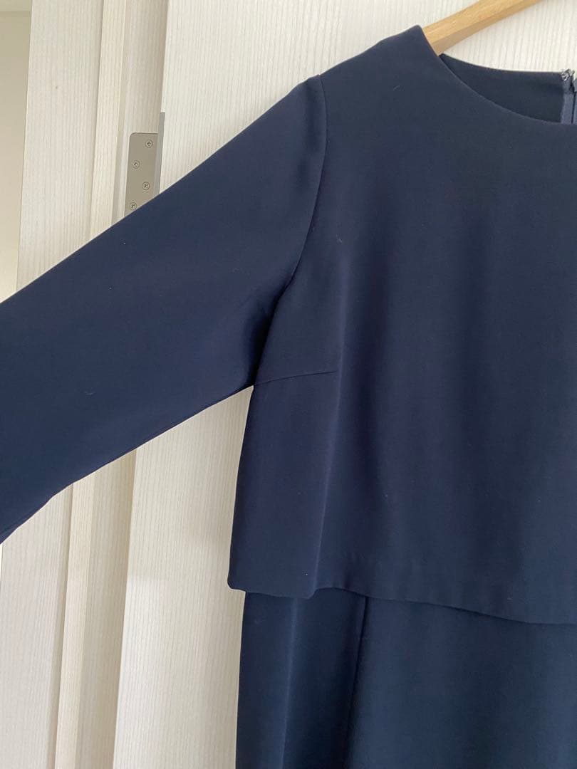 23区大きいサイズ44トリアセダブルジョーゼットネイビーワンピースセレモニー美品