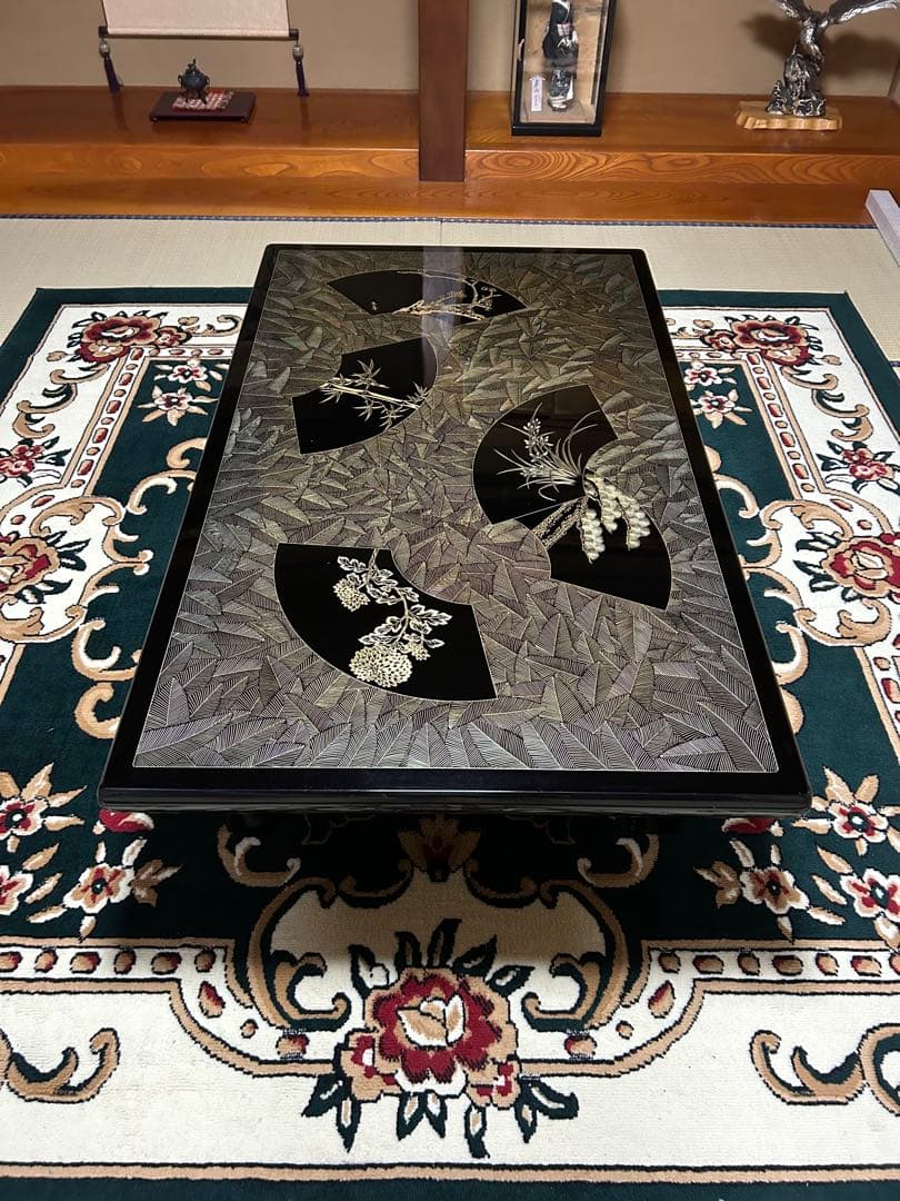 座卓　漆塗り　木曽漆　沈金