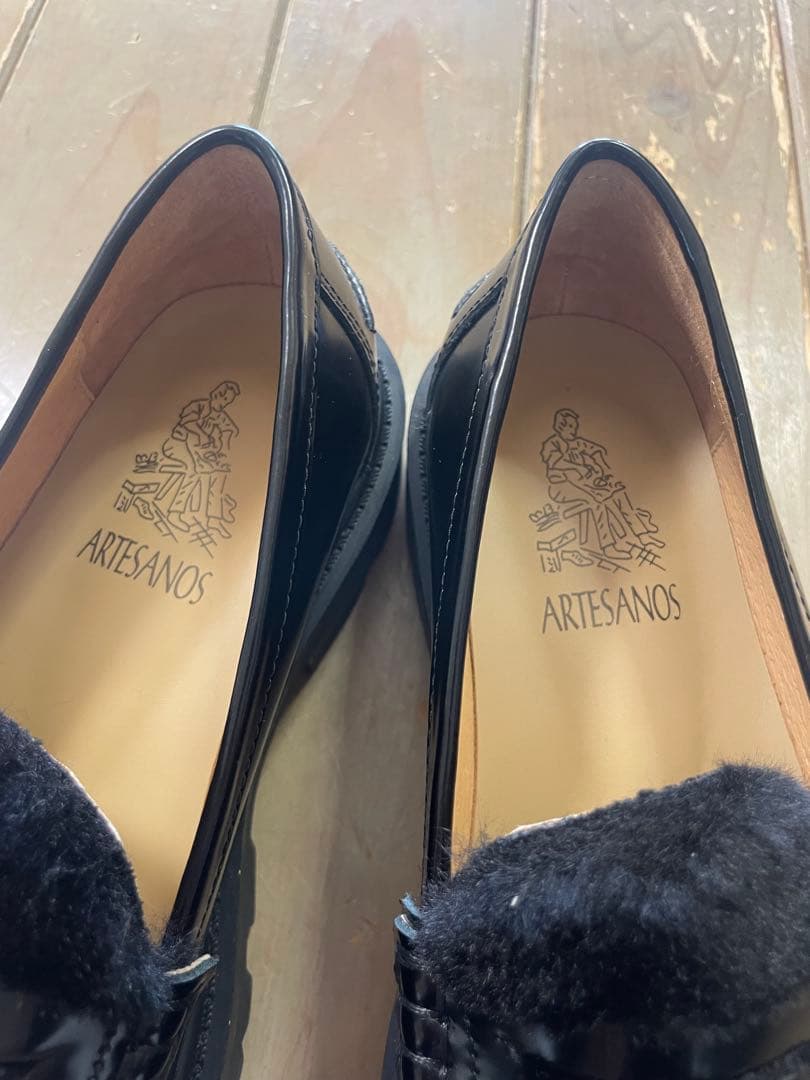 ARTESANOS黒 レザー ファー 厚底ローファー 新品未使用