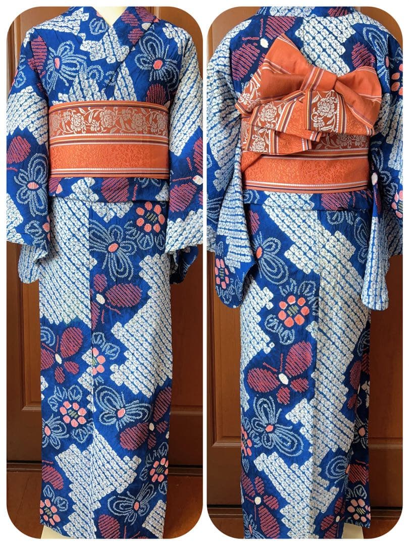 浴衣 有松鳴海絞り 単衣 夏物 木綿 綿 舞蝶花文