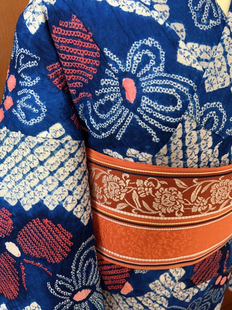 浴衣 有松鳴海絞り 単衣 夏物 木綿 綿 舞蝶花文