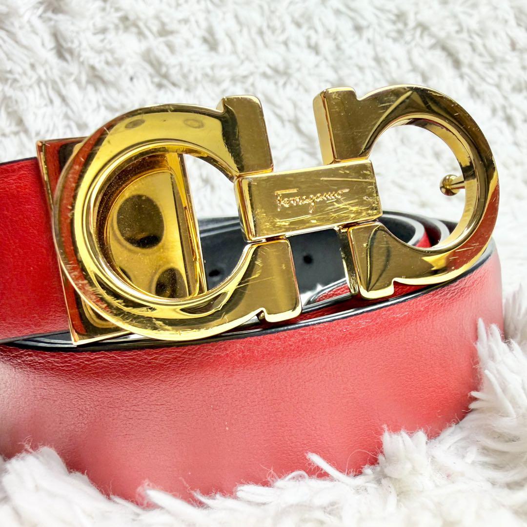 【美品&付属品あり】フェラガモ リバーシブルベルト ダブルガンチーニ 黒 赤