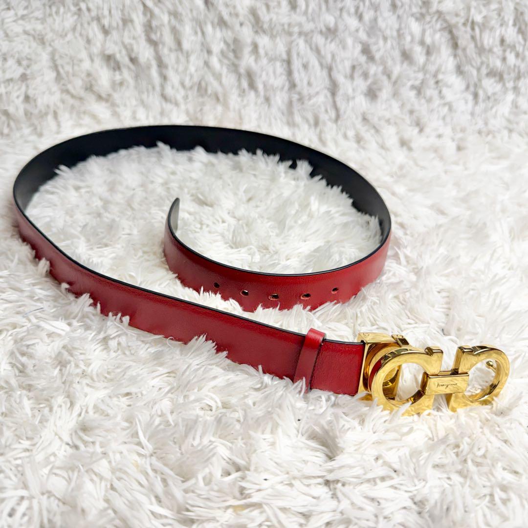 【美品&付属品あり】フェラガモ リバーシブルベルト ダブルガンチーニ 黒 赤