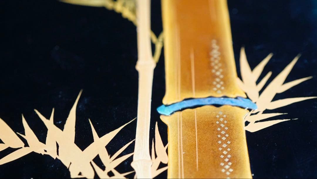 時代 竹梅蒔絵 家紋 内梨地 五段重箱 二枚蓋 螺鈿細工 青貝 木製 / 輪島塗