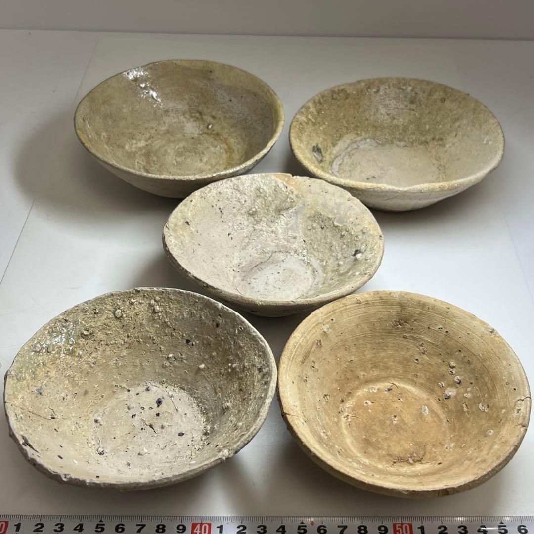 専用　鎌倉時代　山茶碗5客　口径約14~15.5㎝　東Y7-1225③タエカ