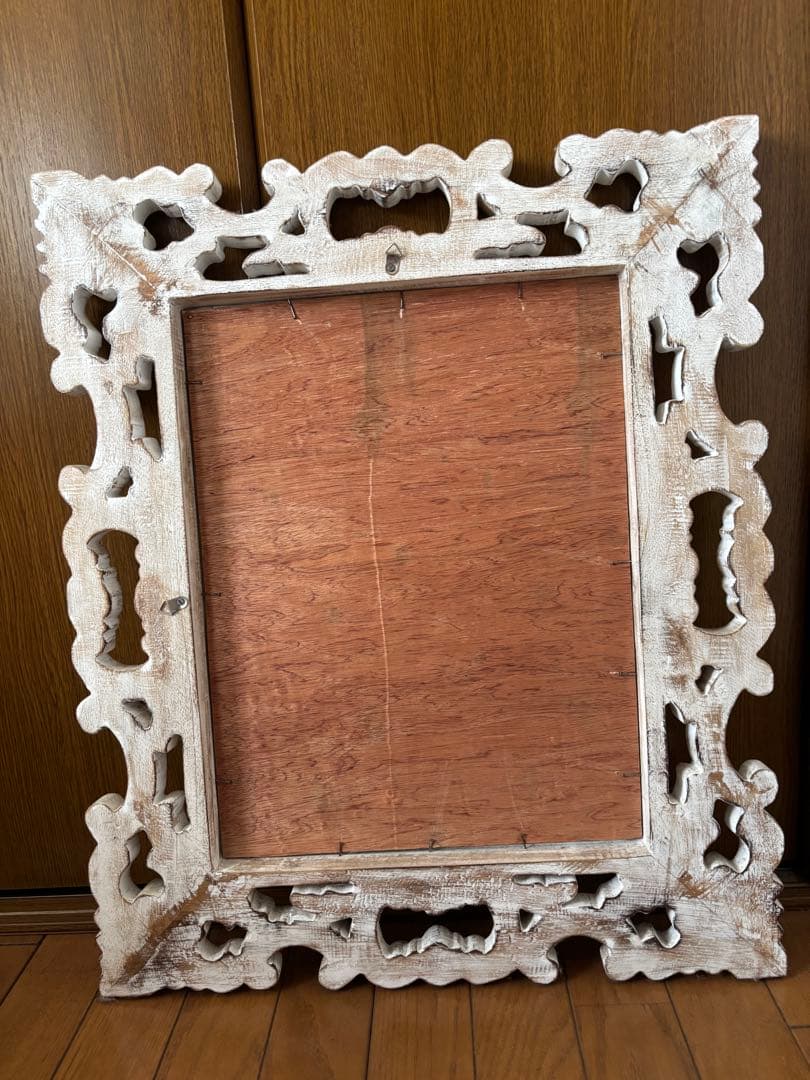 【バリ島購入】装飾 木製フレーム 壁掛け鏡