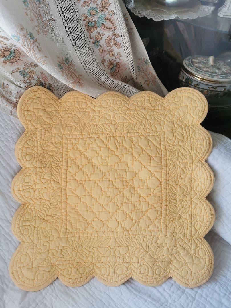 ヴィンテージ フランス 手縫いブティ クッションカバー ハンドメイド イエロー