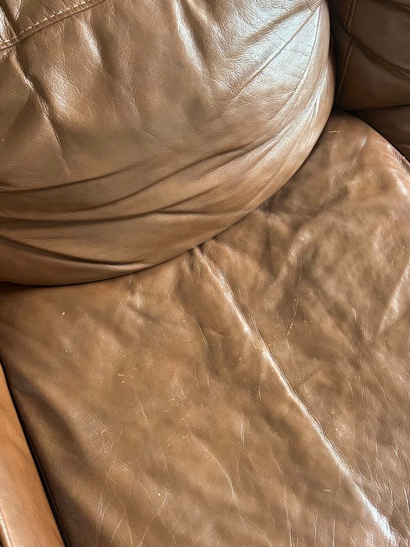 ブラウンレザー3人掛けソファ