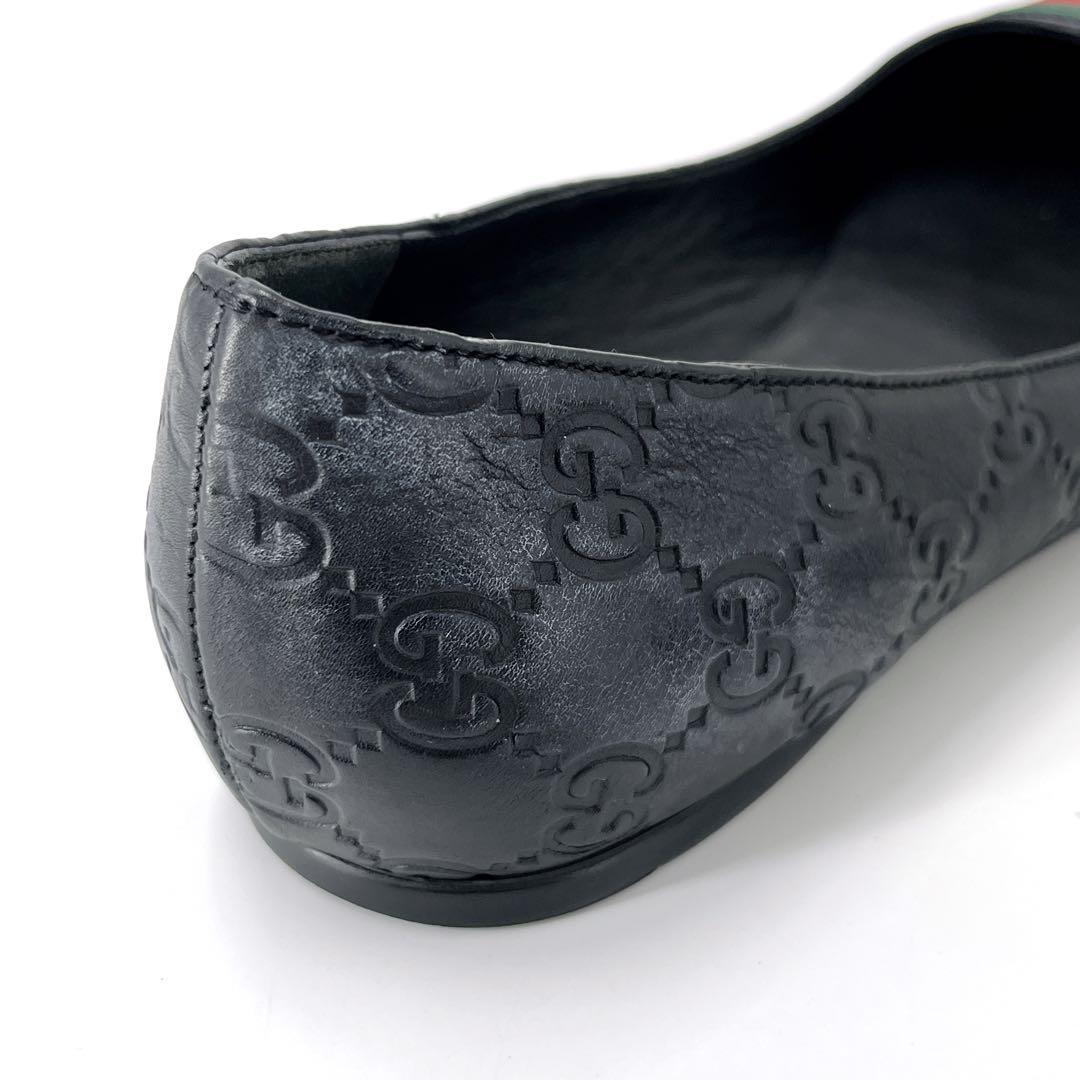 グッチ　フラットパンプス　シマ　シェリーライン　バレエシューズ　黒　38 1/2