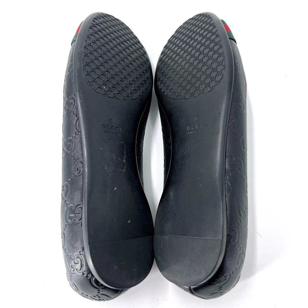 グッチ　フラットパンプス　シマ　シェリーライン　バレエシューズ　黒　38 1/2