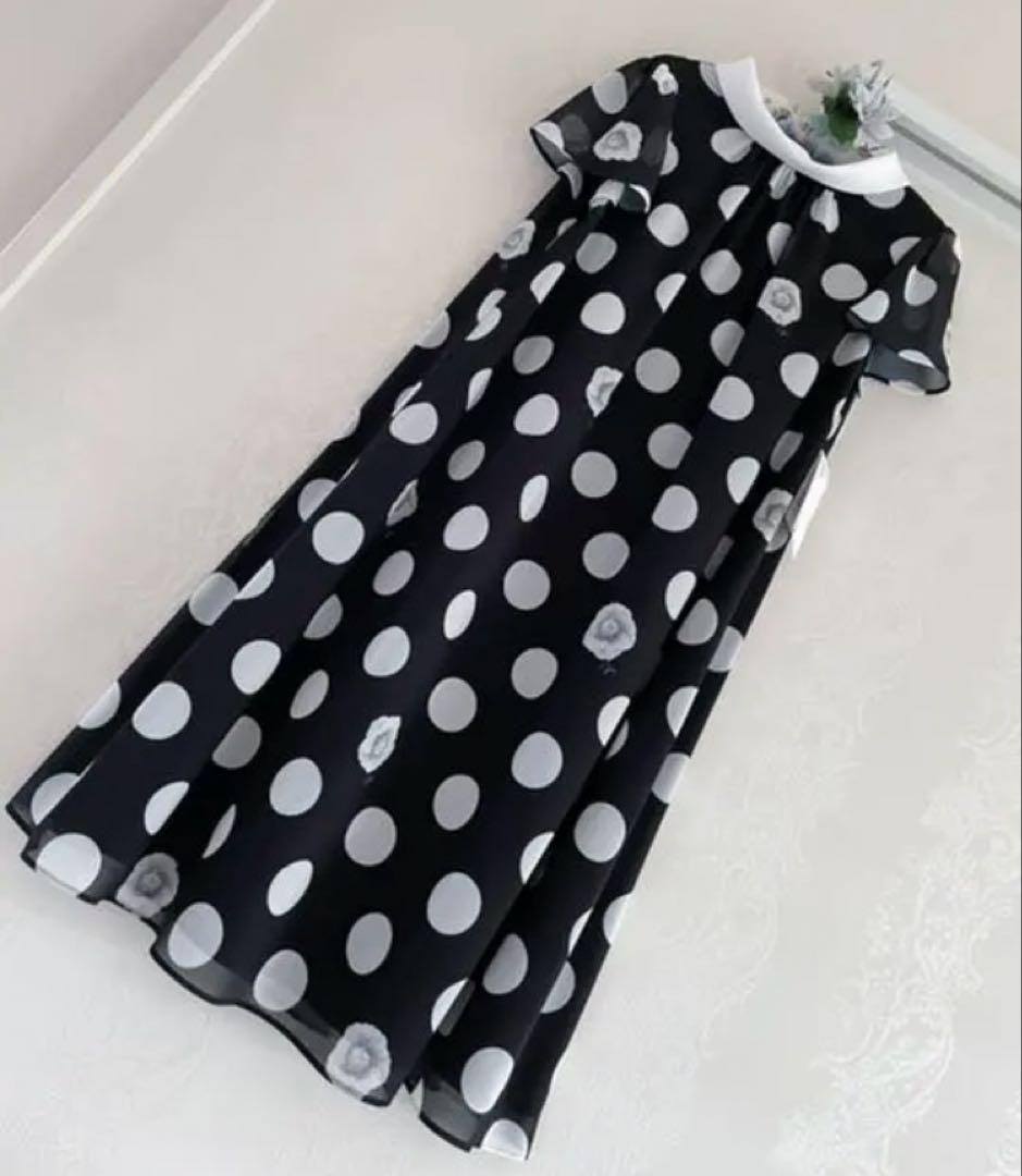 最終価格！M's カタログ 水玉 ドット シフォン カメリア モノクロ ワンピ