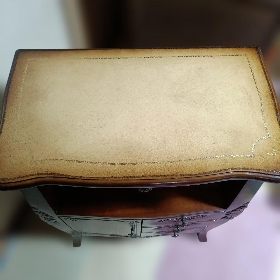 アンティークデザイン革レザー天板 コンソールテーブル 飾り台 木製キャビネット