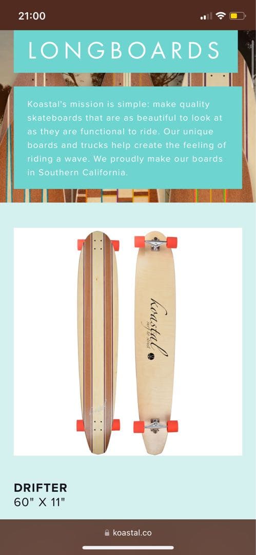 Koastal アメリカ製60インチロングボード　スケートボード