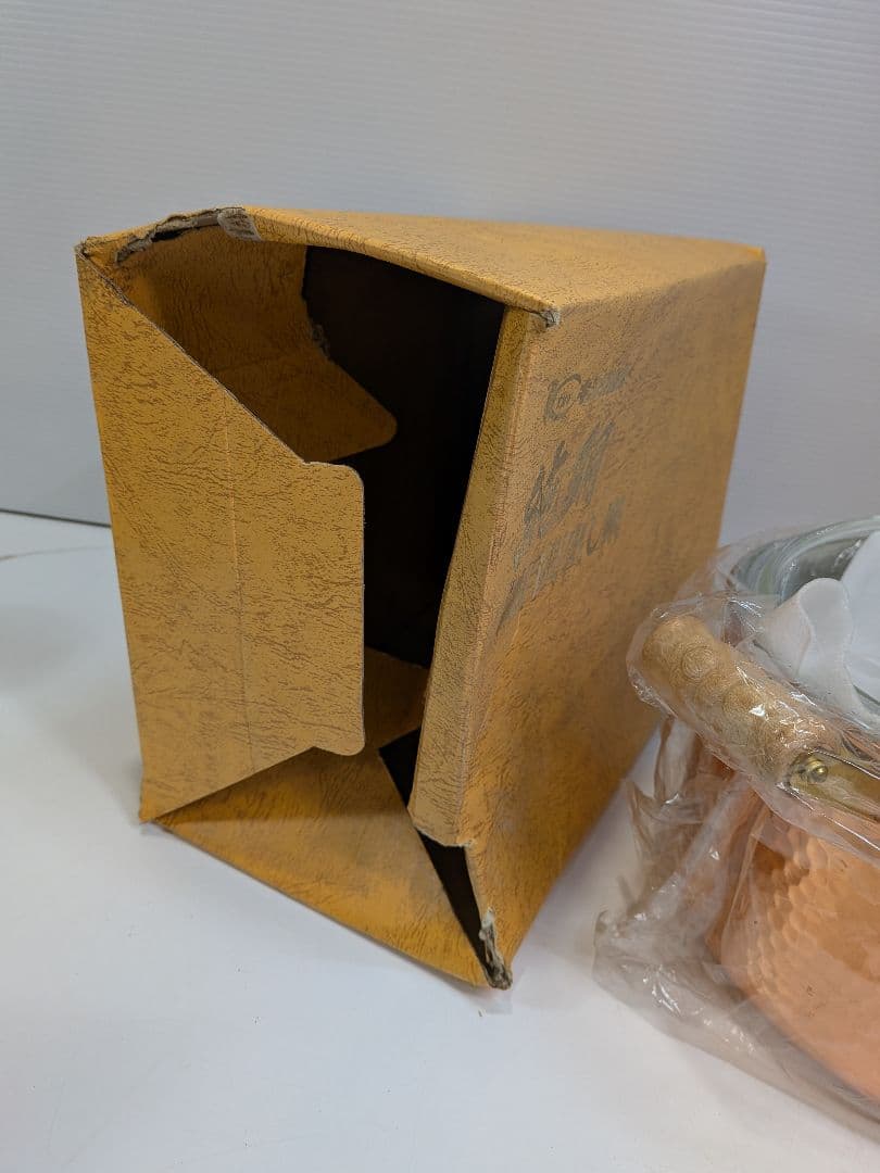 P974 未使用 キングカパー 純銅製 深型両手鍋 21cm パイレックス蓋付