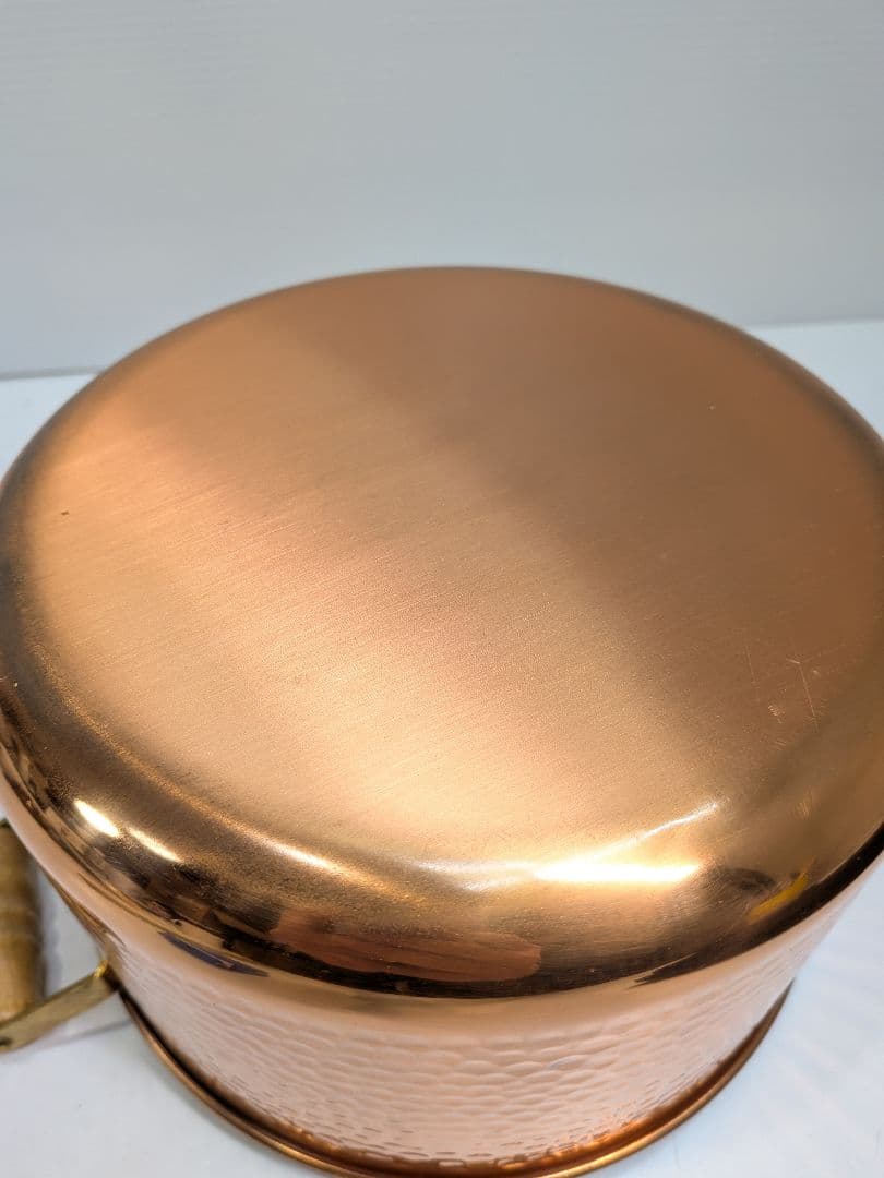 P974 未使用 キングカパー 純銅製 深型両手鍋 21cm パイレックス蓋付