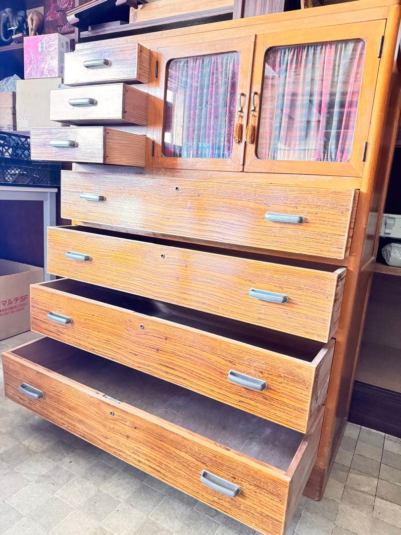 レトロ木製収納キャビネット 7引き出し