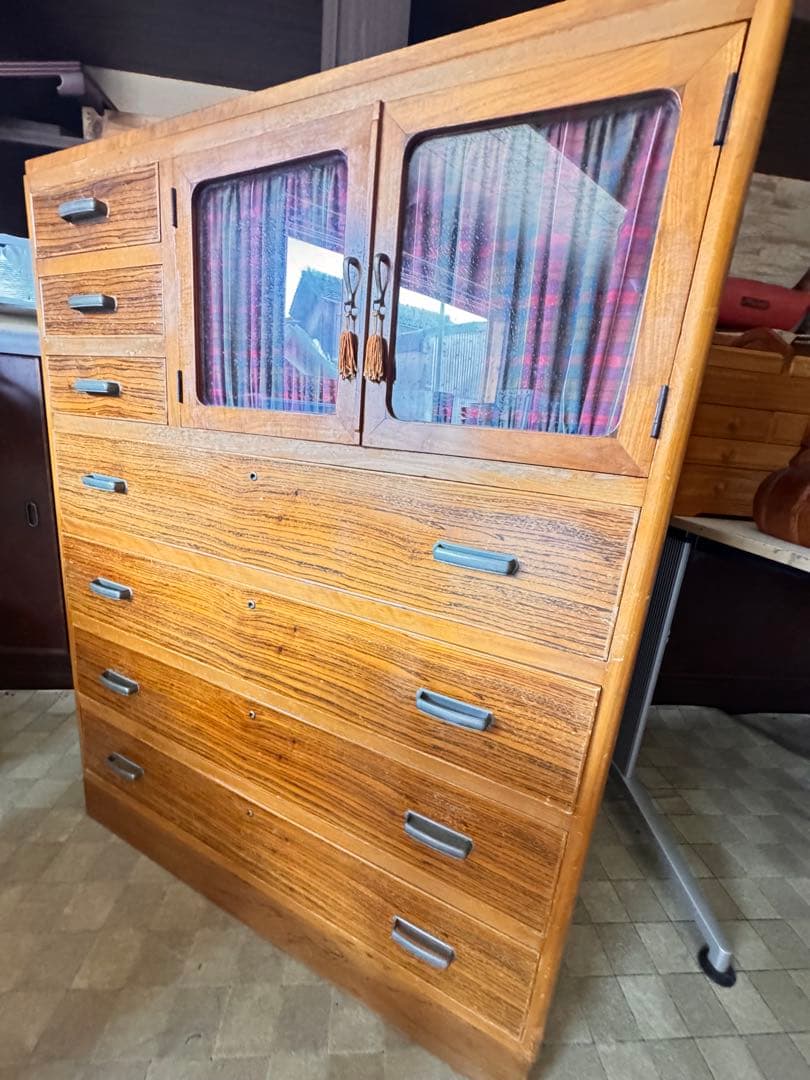 レトロ木製収納キャビネット 7引き出し