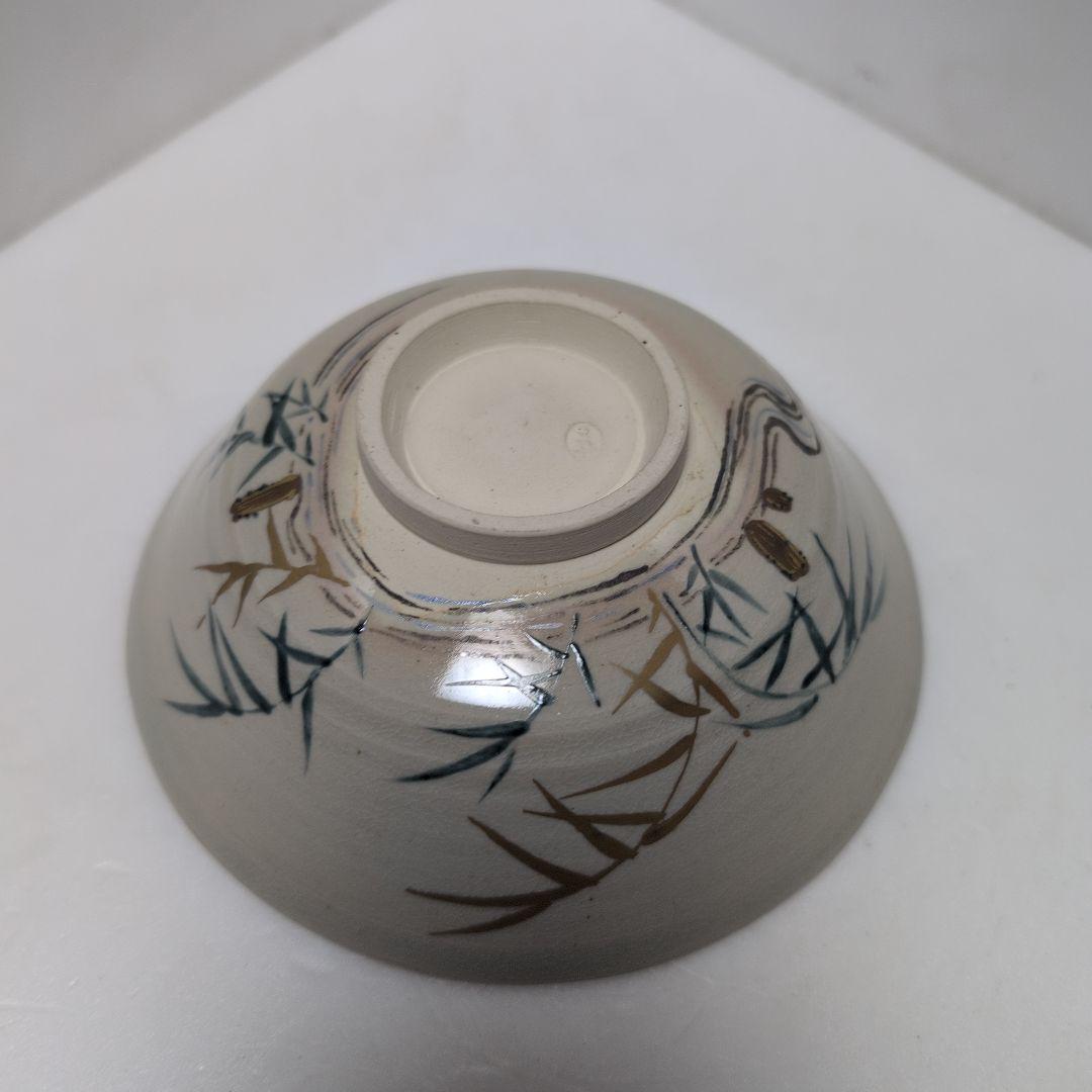 膳所焼　色絵　葦茶碗