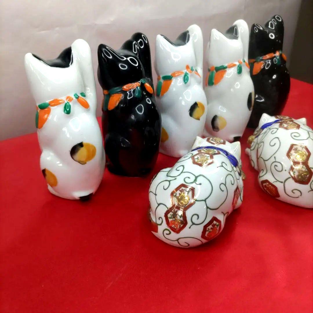 【猫づくし】招き猫　眠り猫　陶器　置物　開運　7体セット