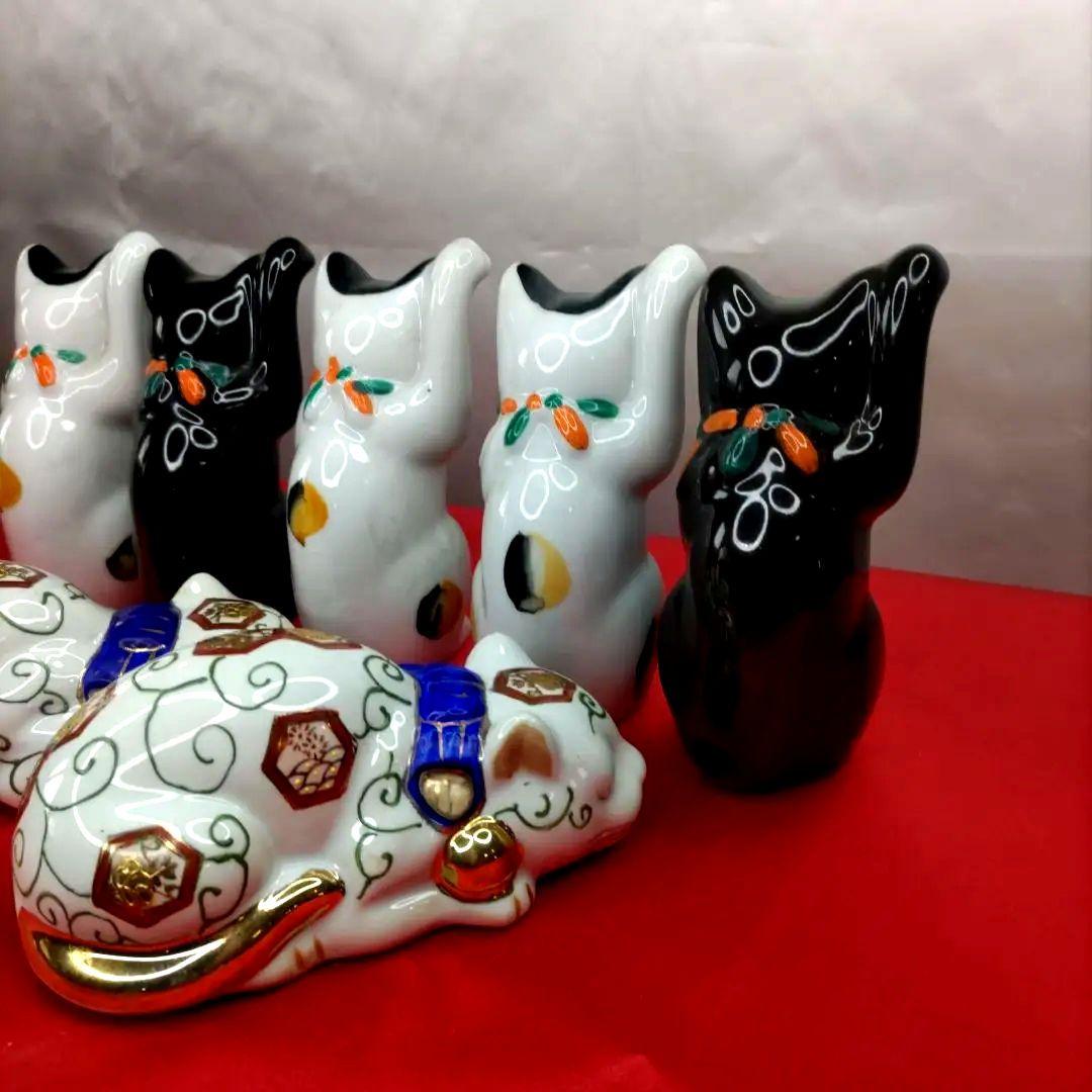 【猫づくし】招き猫　眠り猫　陶器　置物　開運　7体セット