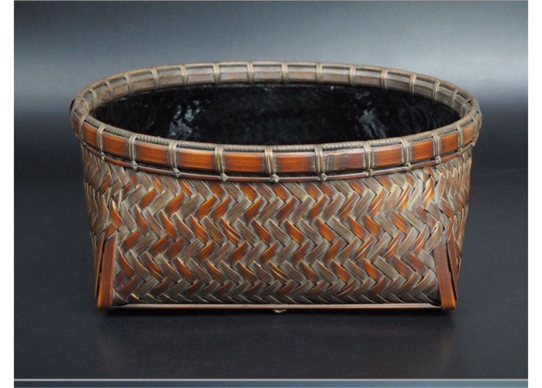 送料無料 篭師　石峰作　網代炭籠炭斗炭入 煎茶道具　木箱共箱　未使用