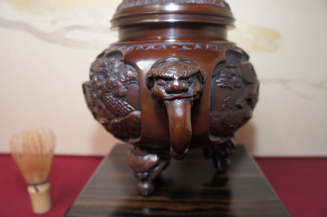 専用★美品 高岡銅器 瑞峰作 新特大 花鳥 高級銅製香炉工芸作家造 送料込み