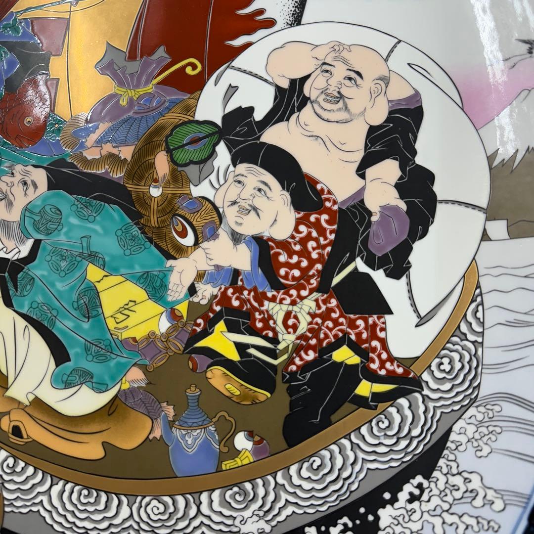 引き取り限定　神右衛門　染錦宝船絵　大皿　直径約98㎝　東な7-1220☆2F