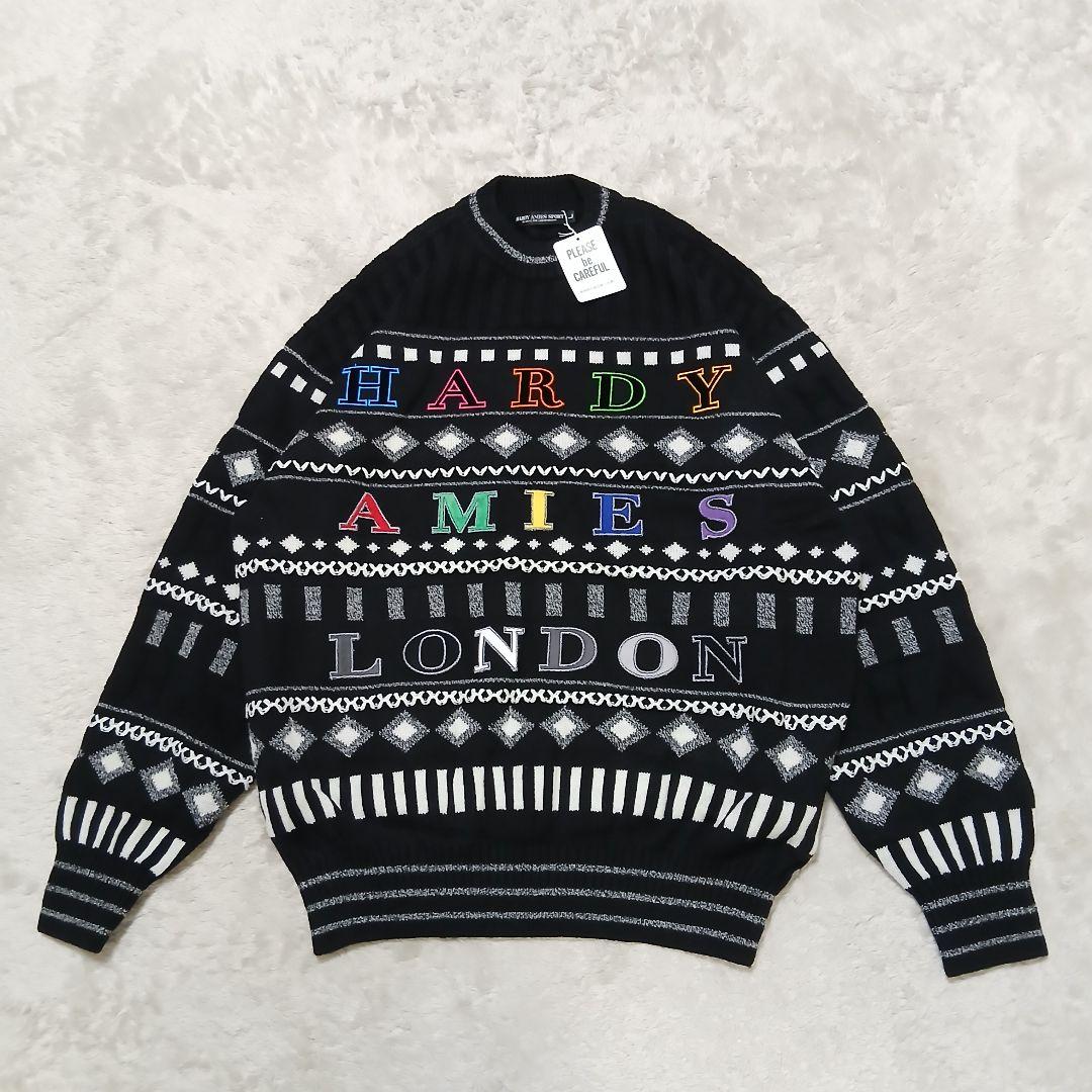 【未使用/タグ付】HARDY AMIES マルチ刺繍ロゴ 3Dクルーネックニット