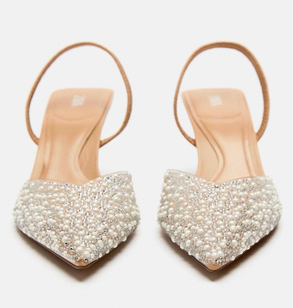 【新品・未使用】ZARA フェイクパール バックストラップミュール 39