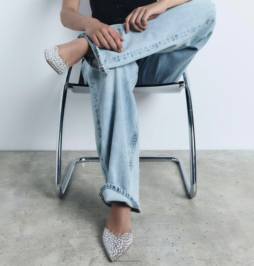 【新品・未使用】ZARA フェイクパール バックストラップミュール 39