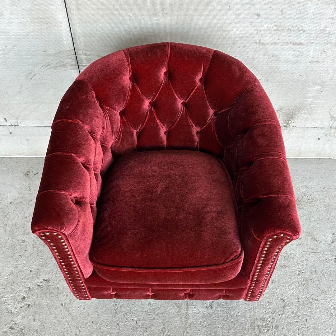 ★VINCENT★チェスターフィールド 1Pソファ ベルベット アンティーク調