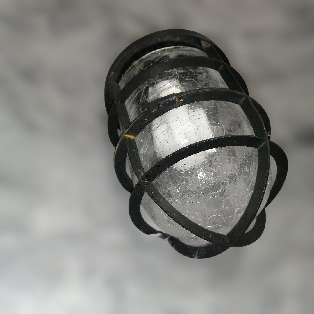 factory　船内レトロなアイアン×クラックガラスのシーリングライト　中古