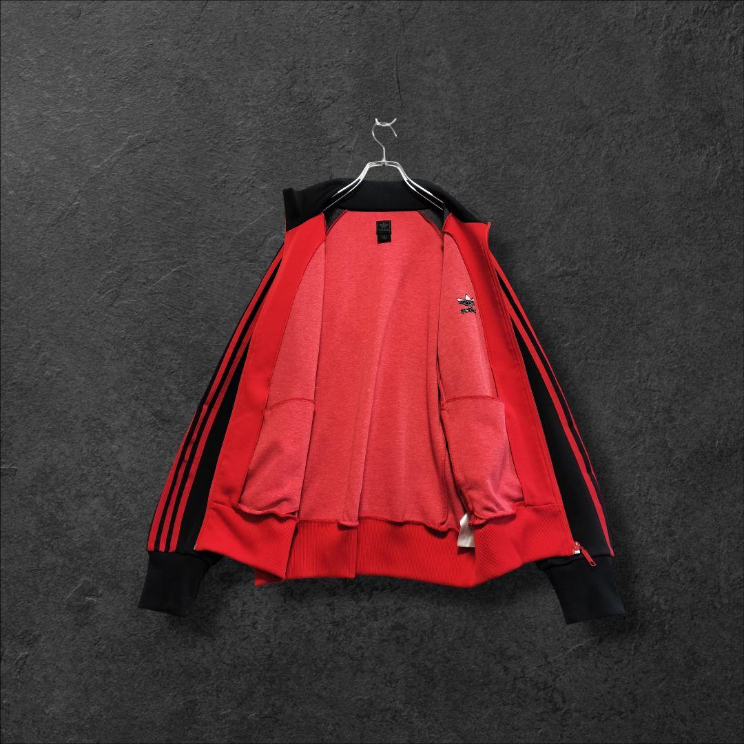 ★人気　アディダス　ジャージ　トラックジャケット　刺繍ロゴ　レッド×ブラックL