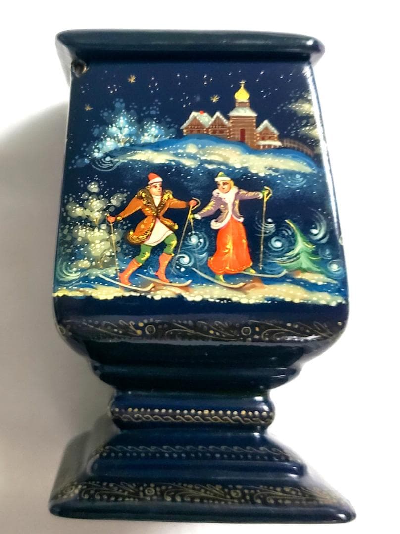 ロシア工芸品　細密画　ムステラ　四角の小箱　箱無し