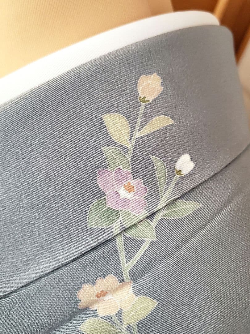 【着物・帯セット＊】清楚な小付けの訪問着　水色　グレー　スモールサイズ　正絹