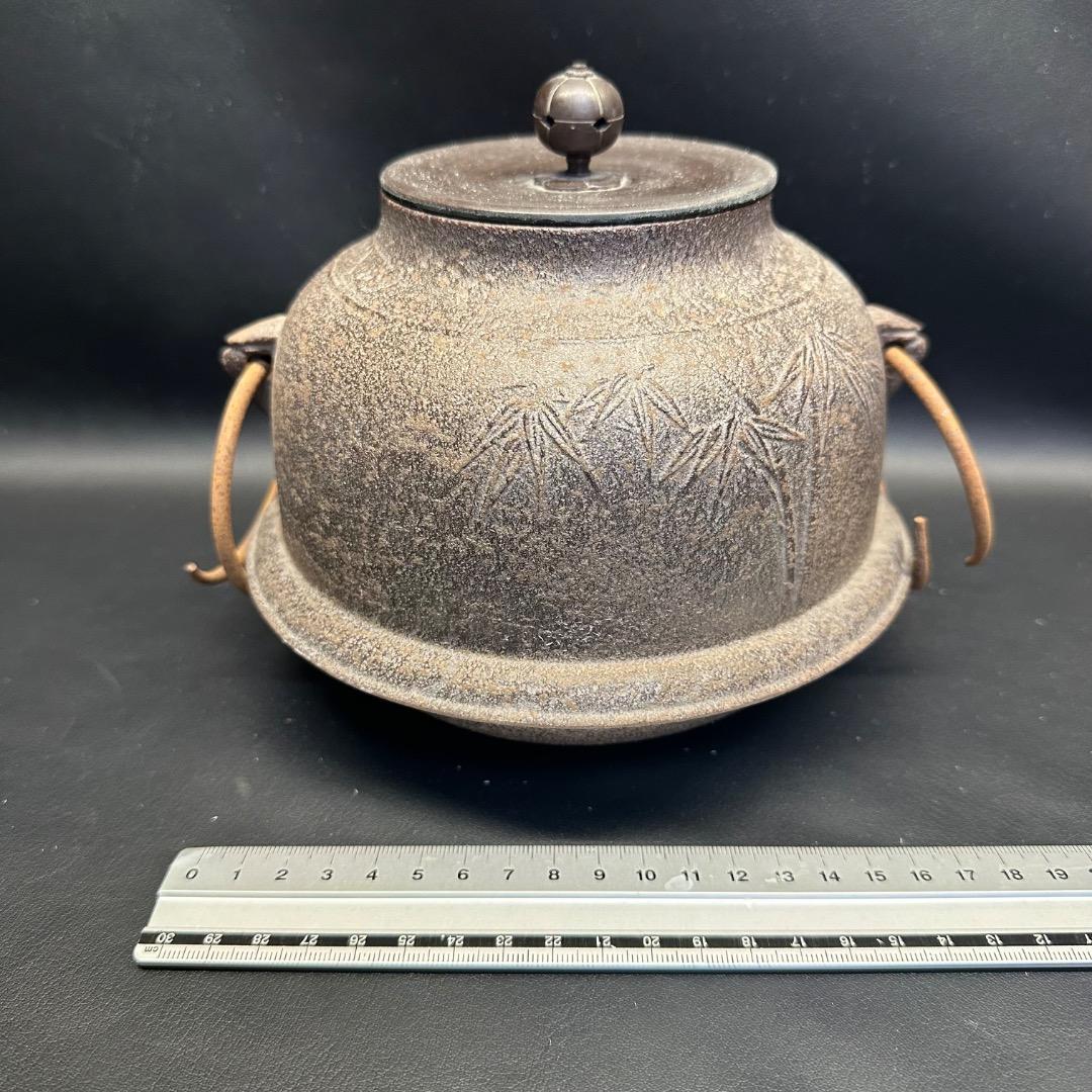 ♡Ed左1005 人間国宝 釜師 高橋敬典 真形羽釜 茶釜 釜釻 竹地紋