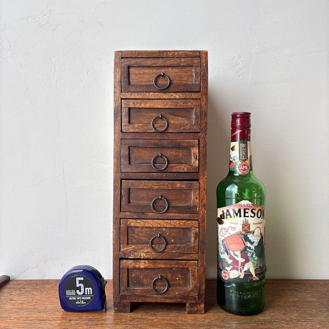 木製 引き出し 6杯 縦長 インド アジアン家具 小物入れ ミニ箪笥 チェスト