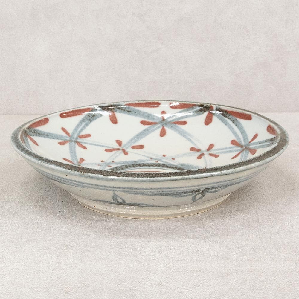 河井久 飾り皿 大皿「花紋鉢」直径34.1cm 共箱 河井寛次郎・河井武一に師事