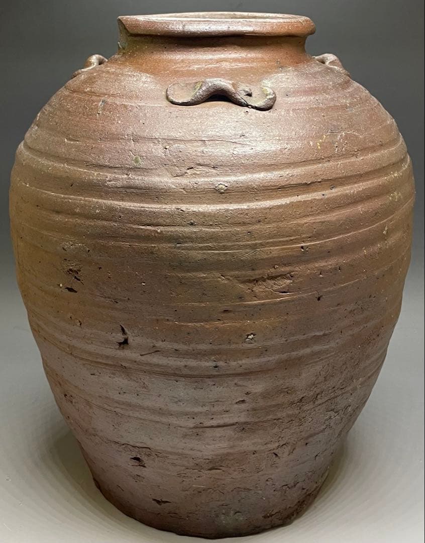 極メ　桂又三郎織　古備前　三耳壺　室町末期　下駄高台　鑑定書付　p9113