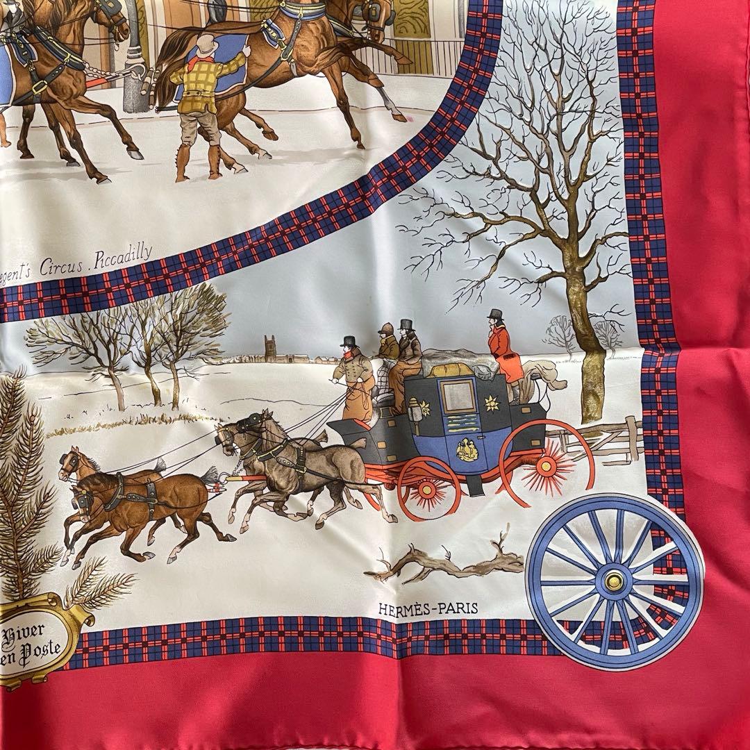 HERMES シルクハンカチ 馬車と雪景色