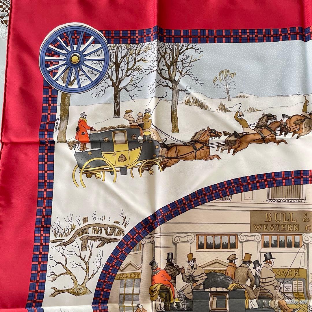 HERMES シルクハンカチ 馬車と雪景色