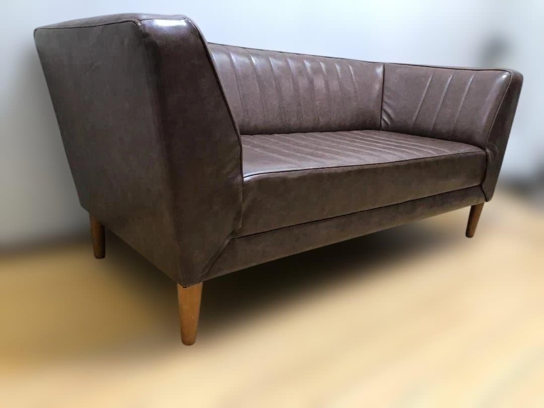 送料無料 2人掛けソファ レザー調 インテリアショップ カフェ風　112925