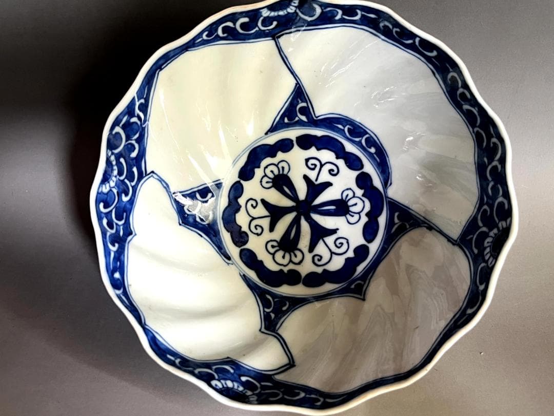 鉢■内染付唐草紋外茶釉龍紋捻り型大鉢 江戸期 菓子器 古美術 時代物 骨董品■