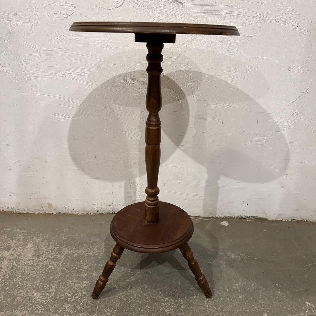 ヴィンテージ　木製サイドテーブル　ラウンド　花台 1