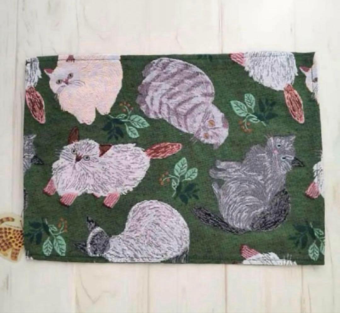 新品　松尾ミユキ　ゴブラン　タペストリーラグ　キャット＆リーフ　猫　ねこ　ネコ