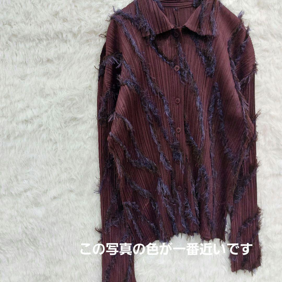美品★プリーツプリーズ　イッセイミヤケ　フリンジブラウス　ワイン　薄手ジャケット